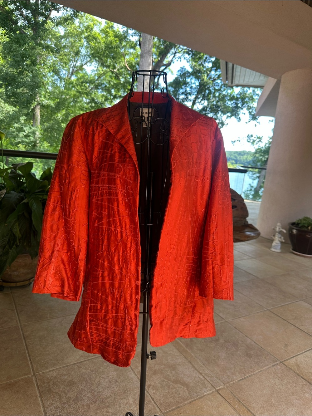 Chico's Vibrant Red Textured Open Blazer